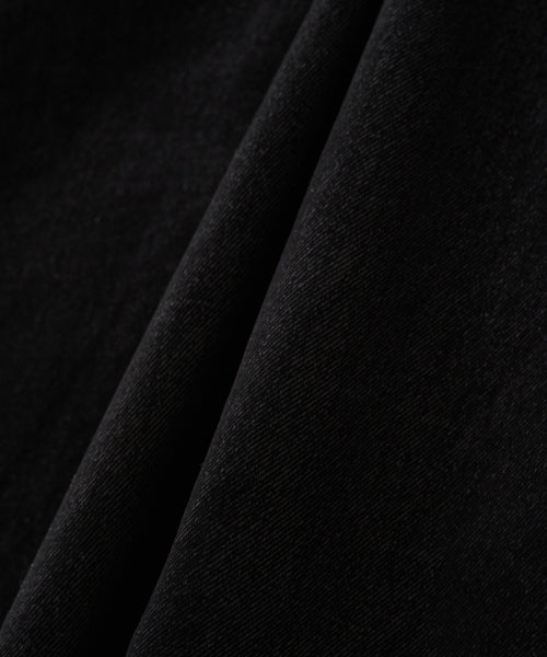 Velvet Denim Mid-Length Hood Coat Black