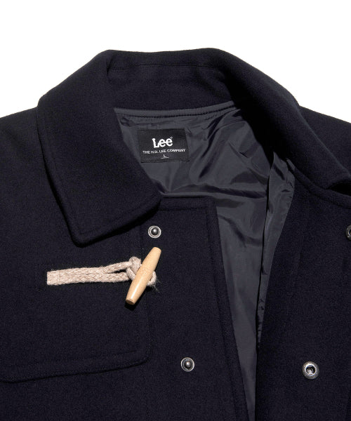 wool blend long duffel coat navy