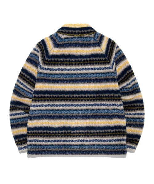 Pattern fleece zip-up jacket stripe