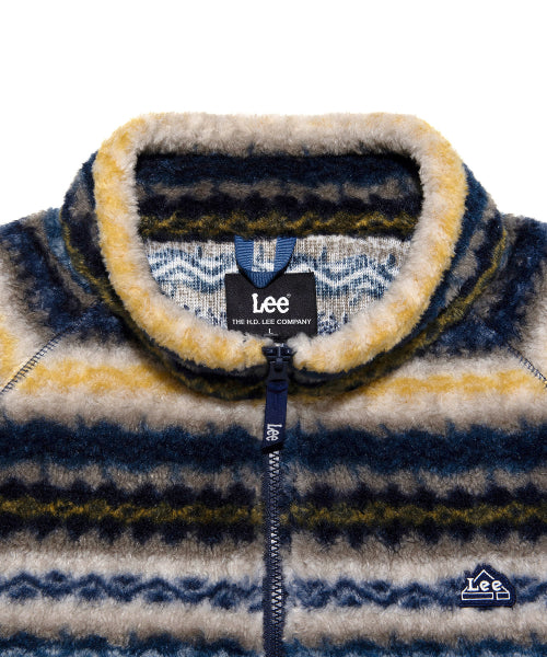 Pattern fleece zip-up jacket stripe