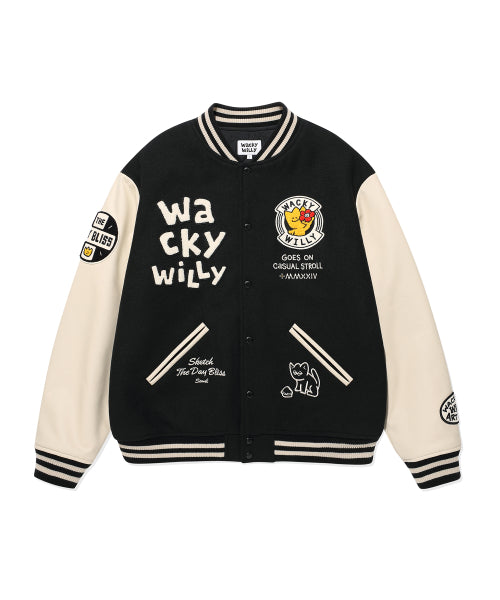 Applique Varsity Jacket Black