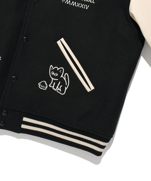 Applique Varsity Jacket Black