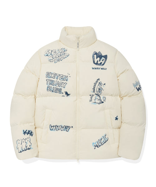 Graphic Down Short Puffer White