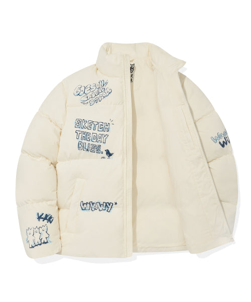 Graphic Down Short Puffer White