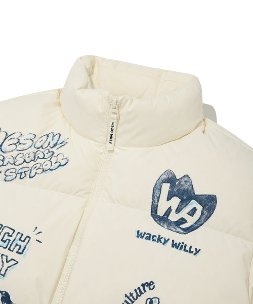 Graphic Down Short Puffer White