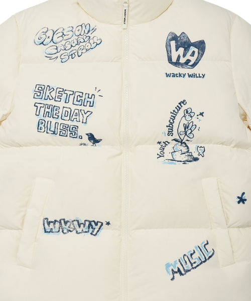 Graphic Down Short Puffer White