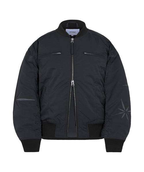 XJ107 Inslee Shirring MA-1 Jacket (BLACK)