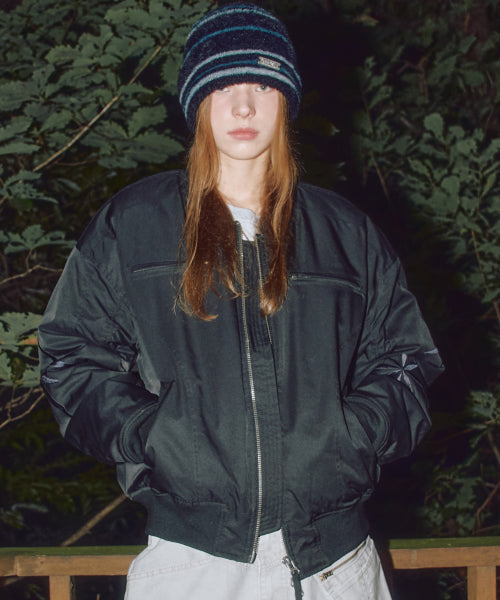 XJ107 Inslee Shirring MA-1 Jacket (BLACK)