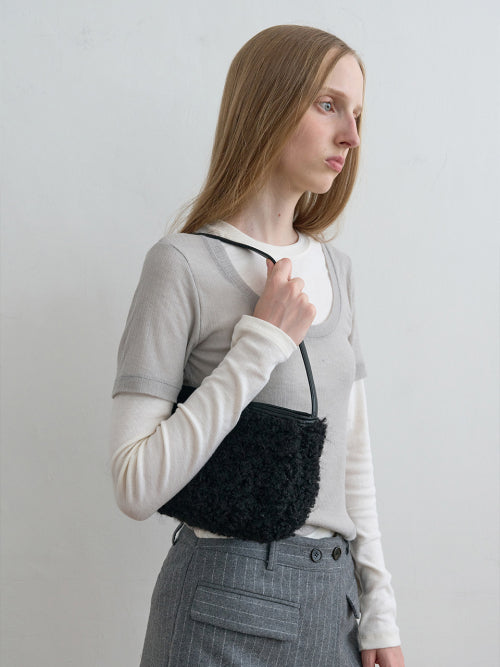 Boucle Fur Shoulder Bag Black