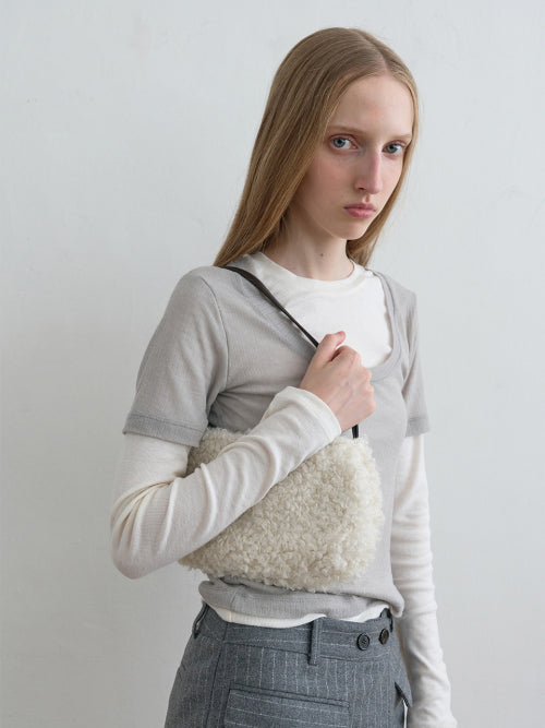 Boucle Fur Shoulder Bag Ivory