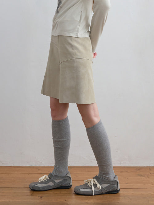 Suede Panel Skirt Taupe