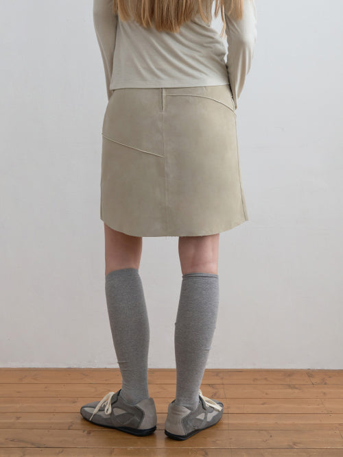 Suede Panel Skirt Taupe