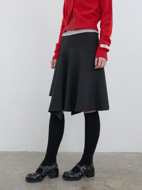 Striped Unbalance Skirt Black