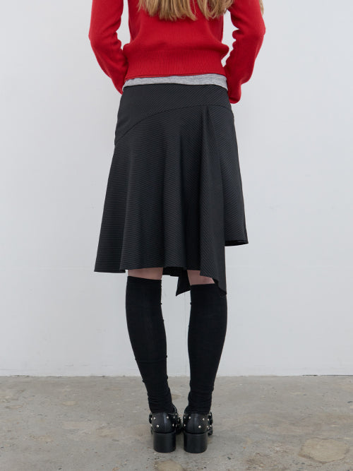 Striped Unbalance Skirt Black