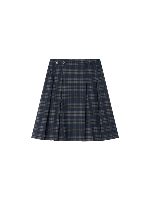 Check Pleats Skirt Navy