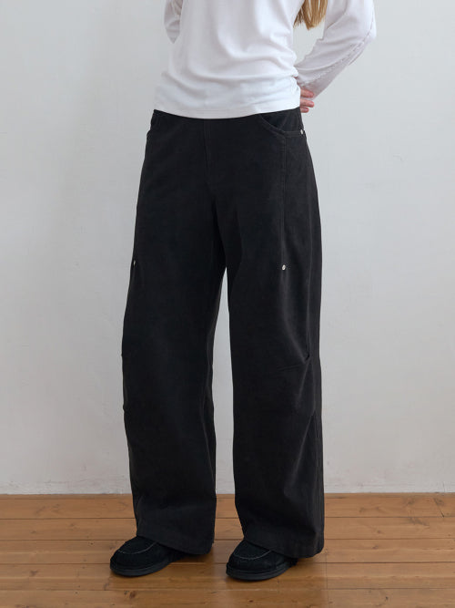 Pleated Knee Wide Pants Black