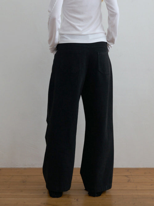 Pleated Knee Wide Pants Black