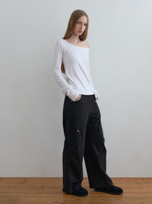 Pleated Knee Wide Pants Black