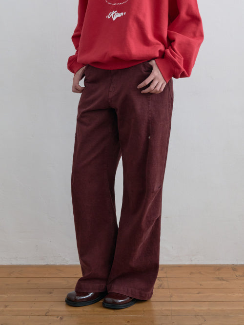 Pleated Knee Wide Pants Burgundy