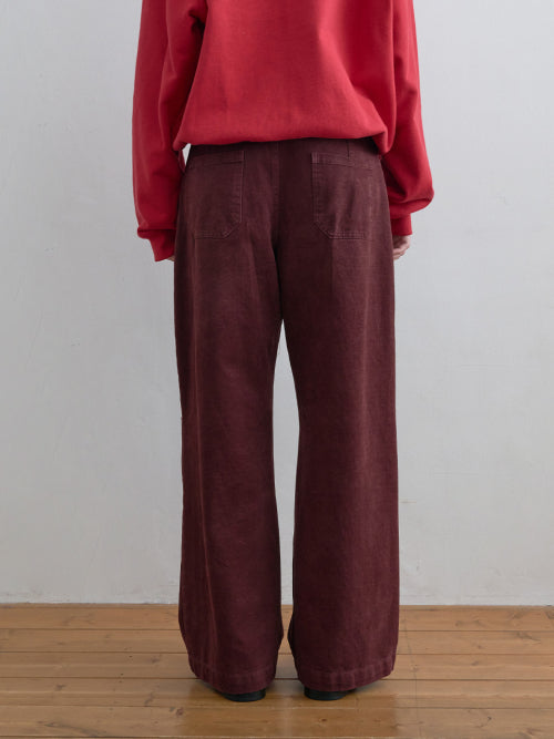 Pleated Knee Wide Pants Burgundy