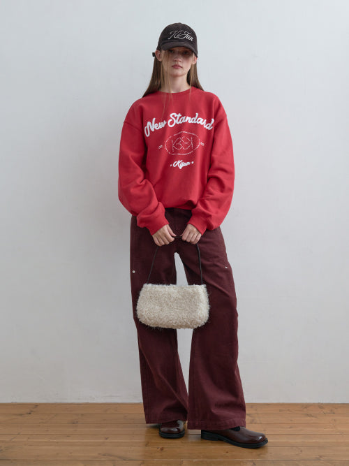 Pleated Knee Wide Pants Burgundy