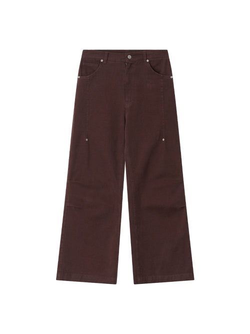 Pleated Knee Wide Pants Burgundy