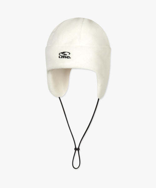 OVAL GLOBE FLEECE EARFLAP BEANIE ivory