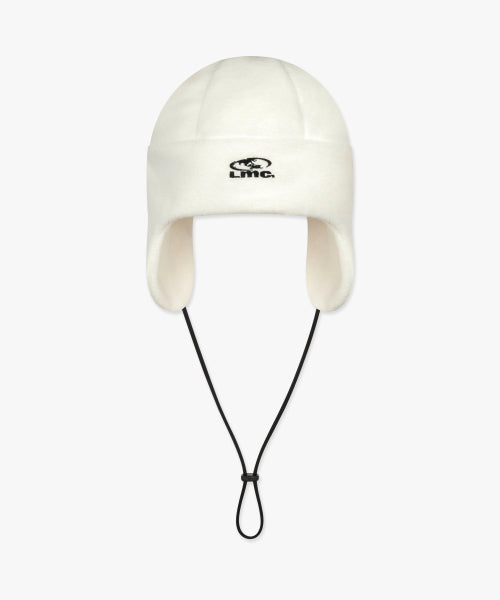 OVAL GLOBE FLEECE EARFLAP BEANIE ivory