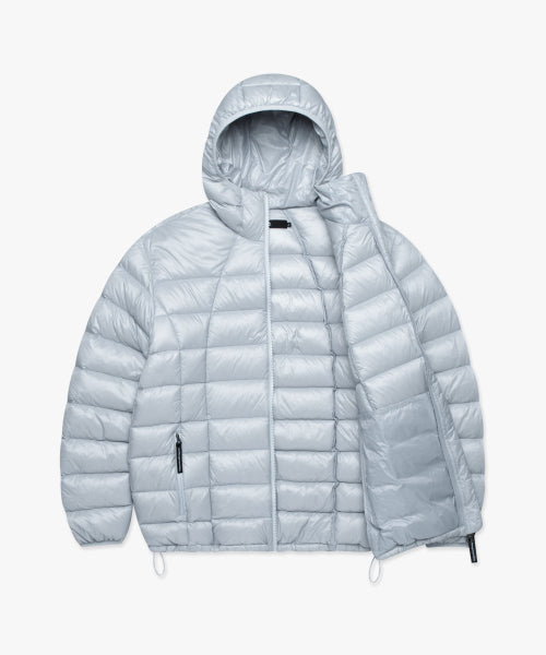 OVAL GLOBE LIGHT WEIGHT HOODED DOWN JACKET light gray