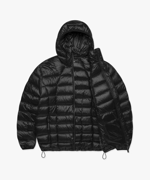 OVAL GLOBE LIGHT WEIGHT HOODED DOWN JACKET black
