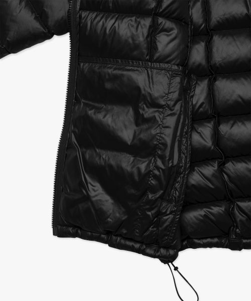 OVAL GLOBE LIGHT WEIGHT HOODED DOWN JACKET black