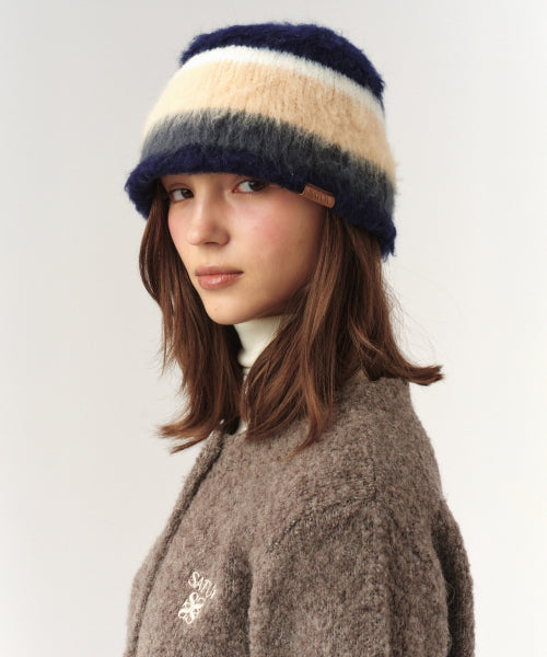 Stripe Knit Bucket Hat Navy