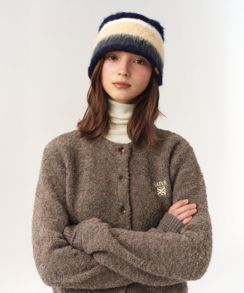 Stripe Knit Bucket Hat Navy