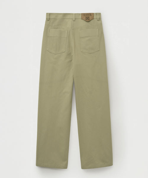 Two Tuck Wide Curved Cotton Pants Beige