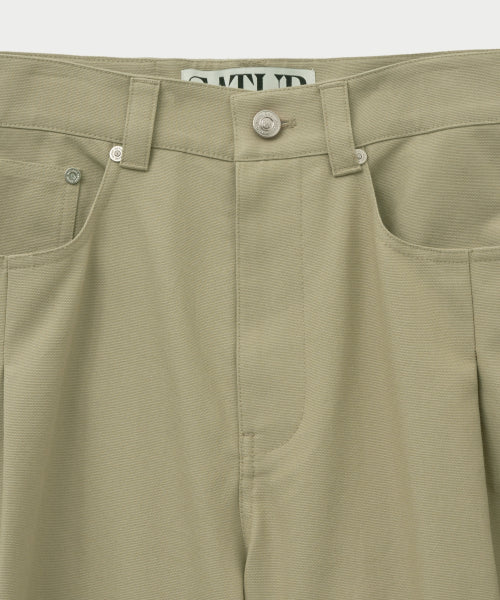 Two Tuck Wide Curved Cotton Pants Beige