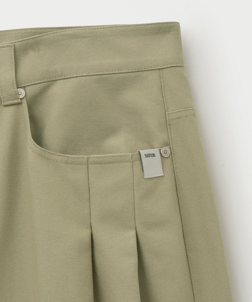 Two Tuck Wide Curved Cotton Pants Beige
