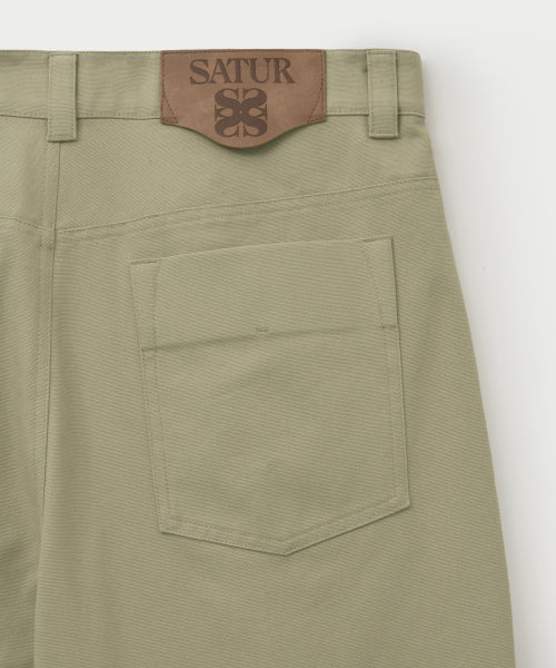 Two Tuck Wide Curved Cotton Pants Beige