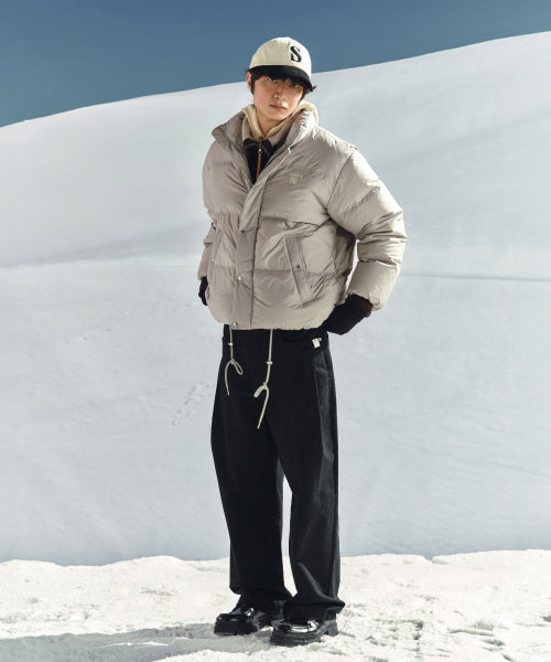 Two Tuck Wide Curved Cotton Pants Black