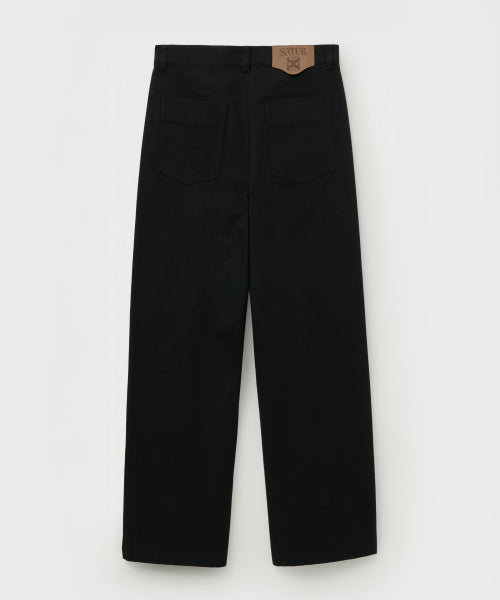 Two Tuck Wide Curved Cotton Pants Black
