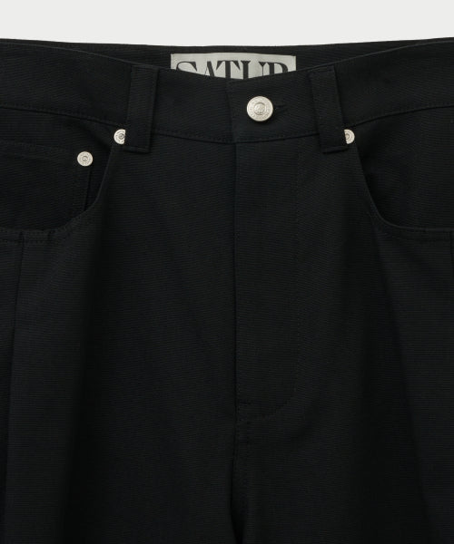 Two Tuck Wide Curved Cotton Pants Black