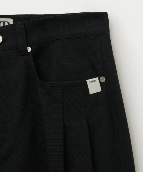 Two Tuck Wide Curved Cotton Pants Black