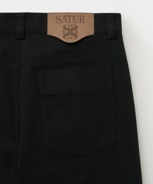 Two Tuck Wide Curved Cotton Pants Black