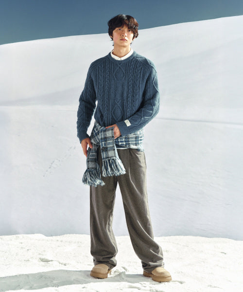 Big Cable Fisherman Pullover Knit Blue