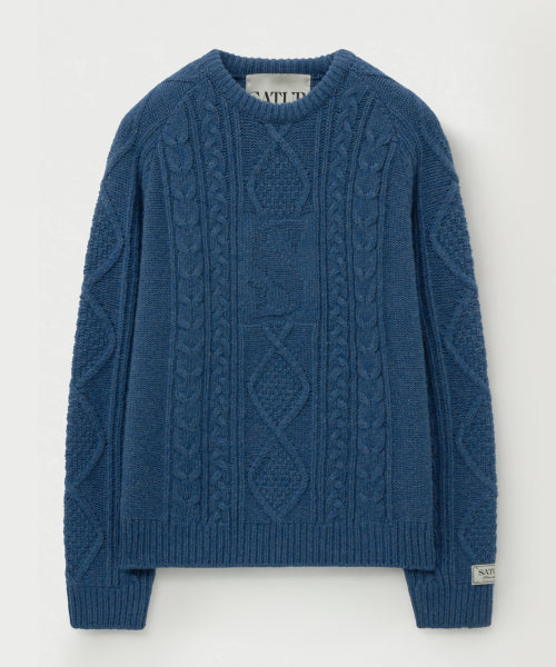 Big Cable Fisherman Pullover Knit Blue