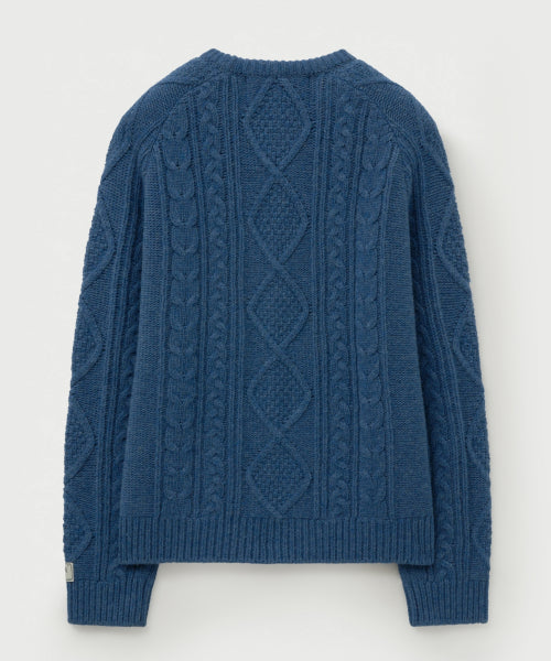 Big Cable Fisherman Pullover Knit Blue