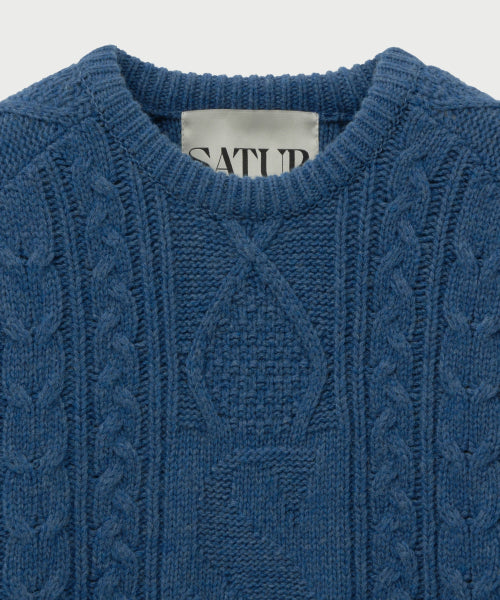 Big Cable Fisherman Pullover Knit Blue