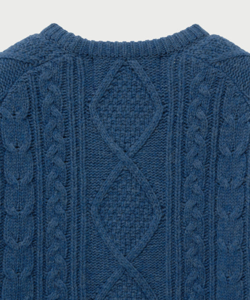 Big Cable Fisherman Pullover Knit Blue