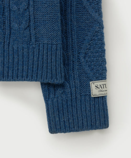 Big Cable Fisherman Pullover Knit Blue