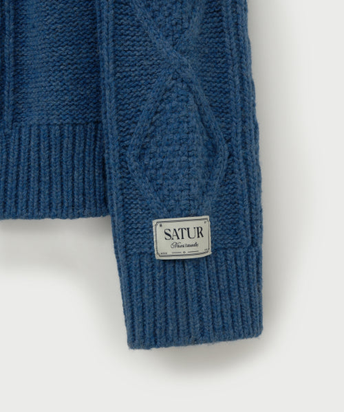 Big Cable Fisherman Pullover Knit Blue