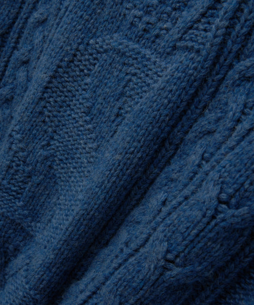Big Cable Fisherman Pullover Knit Blue